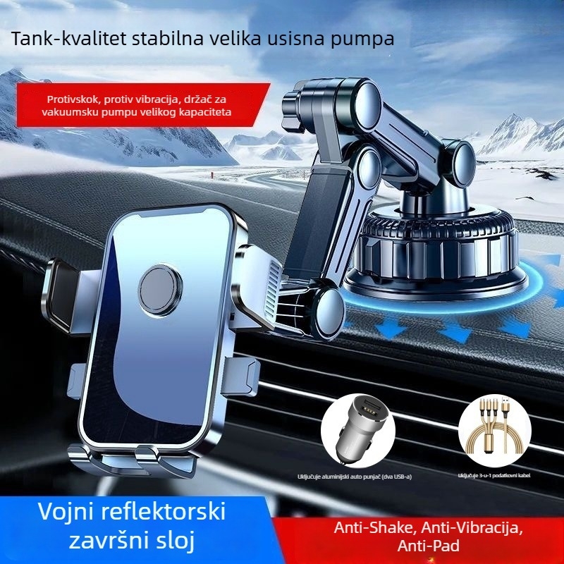 Držač za mobitel u automobilu s 5W punjenjem, otporan na udarce, ljepljiva montaža, kompatibilan s vizorom za sunce, instrument pločom i prednjim staklom