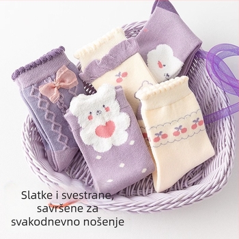 Dječje čarape do sredine potkoljenice s karikaturnim uzorkom, jesensko-zimske, poliester žakard, prozračne i upijaju znoj