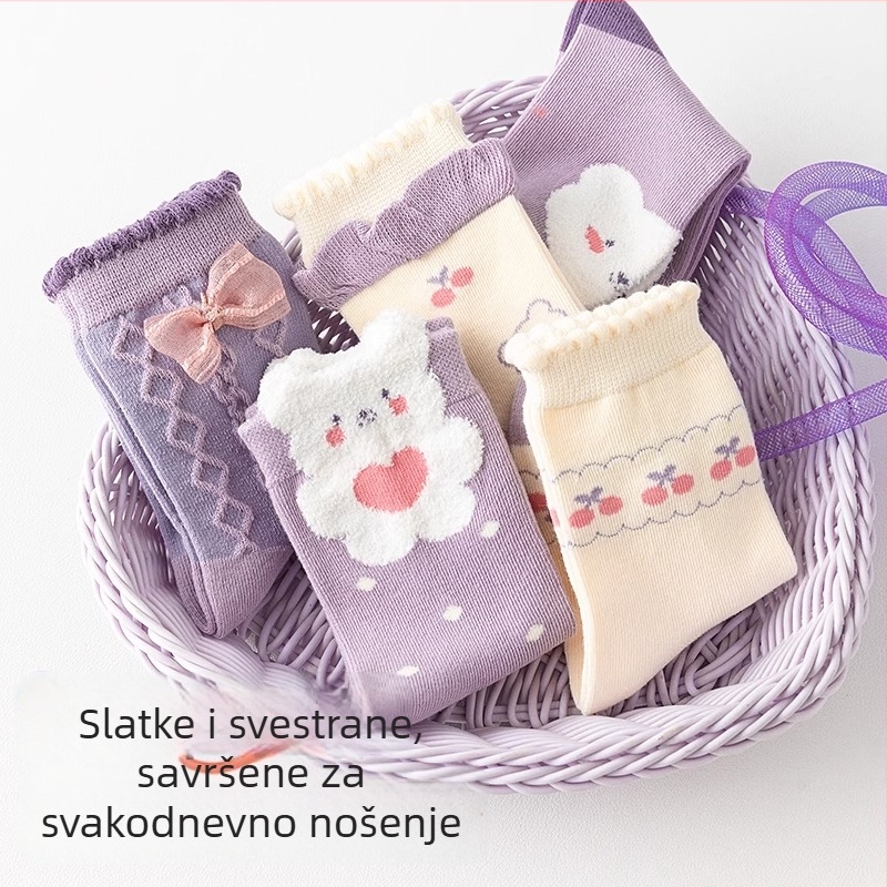 Dječje čarape do sredine potkoljenice s karikaturnim uzorkom, jesensko-zimske, poliester žakard, prozračne i upijaju znoj