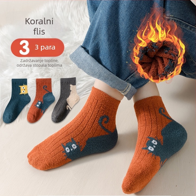 Dječje zimske čarape, debele terry, srednje dužine, unisex, s crtanim motivom, 3 para, za djecu 3–8 godina (100–140 cm)
