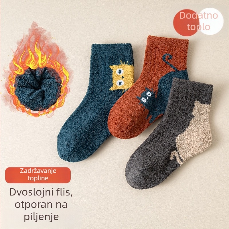 Dječje zimske čarape, debele terry, srednje dužine, unisex, s crtanim motivom, 3 para, za djecu 3–8 godina (100–140 cm)