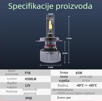 Yu Xinfeng LED auto far H4, 65W, dvostruka bakrena cijev, integrirana daleka i bliska svjetla, univerzalna kompatibilnost, IP68, 4500 lm, DC12-24V