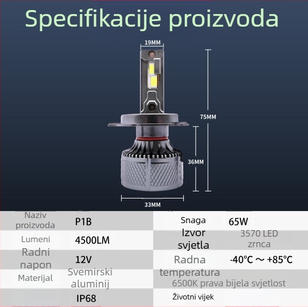 Yu Xinfeng LED auto far H4, 65W, dvostruka bakrena cijev, integrirana daleka i bliska svjetla, univerzalna kompatibilnost, IP68, 4500 lm, DC12-24V
