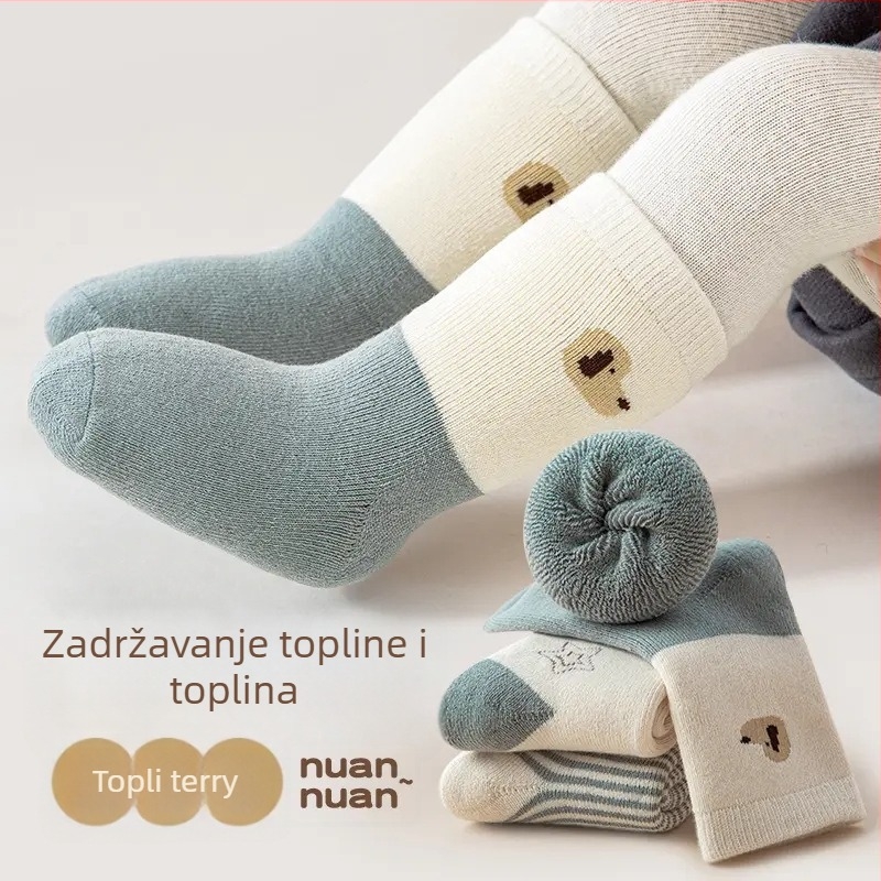 Novorođene čarape za bebe, zimske čarape s debelim terry, unisex, karikatura uzorak