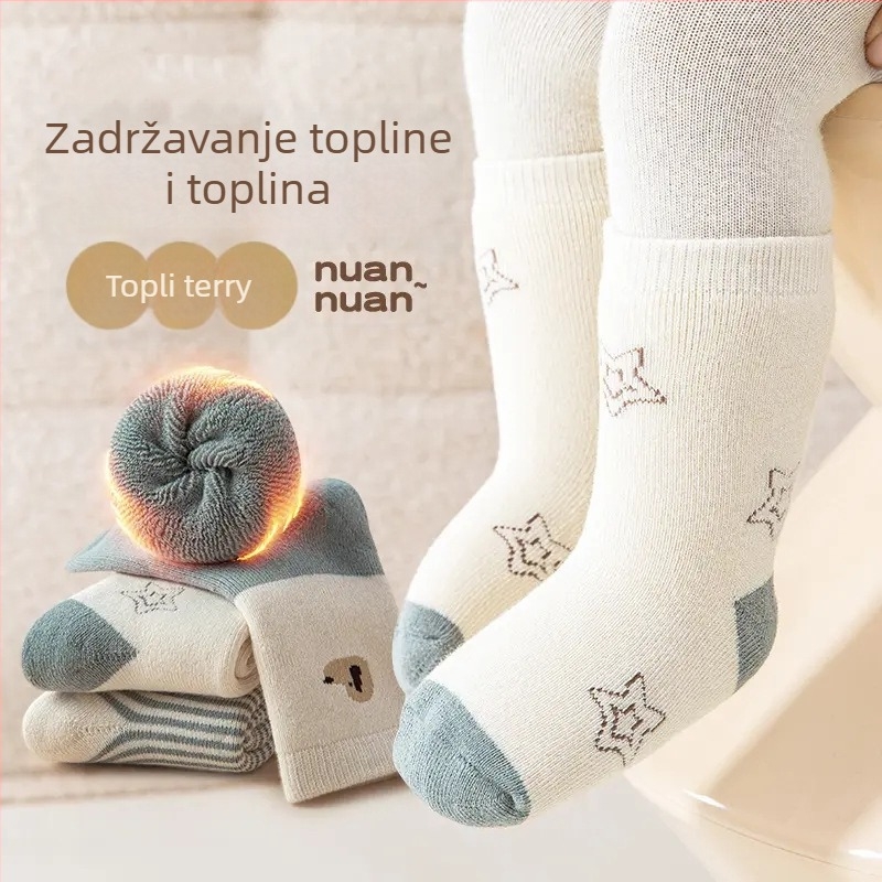 Novorođene čarape za bebe, zimske čarape s debelim terry, unisex, karikatura uzorak