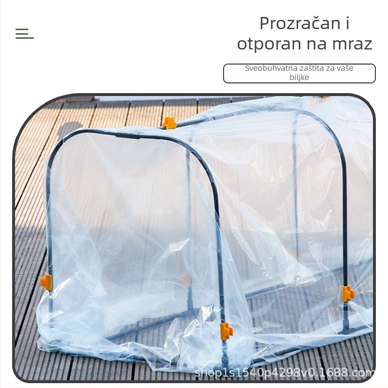 Grijani izolirani staklenik za kućnu upotrebu — plastična konstrukcija, kostur od plastično prekrivenih čeličnih cijevi, grijanje za biljke