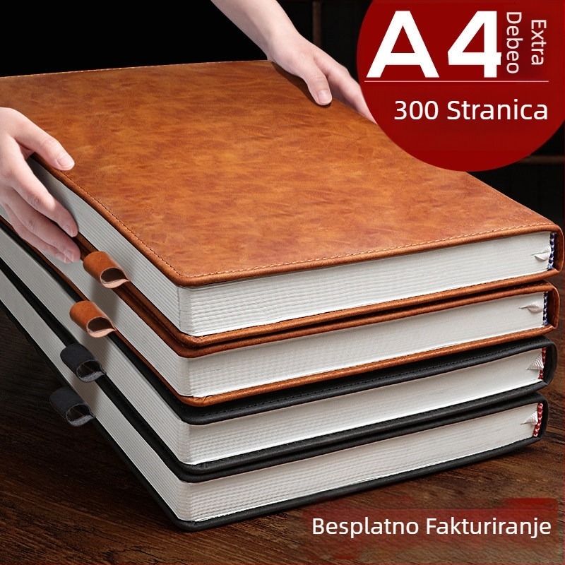 A4 bilježnica – koža umjetna (lažna koža), vezanje koncem i ljepilom, Daolin papir, 70 g, 200–300 stranica