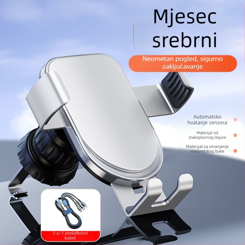 Držač za mobitel u automobilu za otvor za ventilaciju, ABS/aluminijska legura, protiv podrhtavanja, moderan dizajn, mogućnost prilagodbe