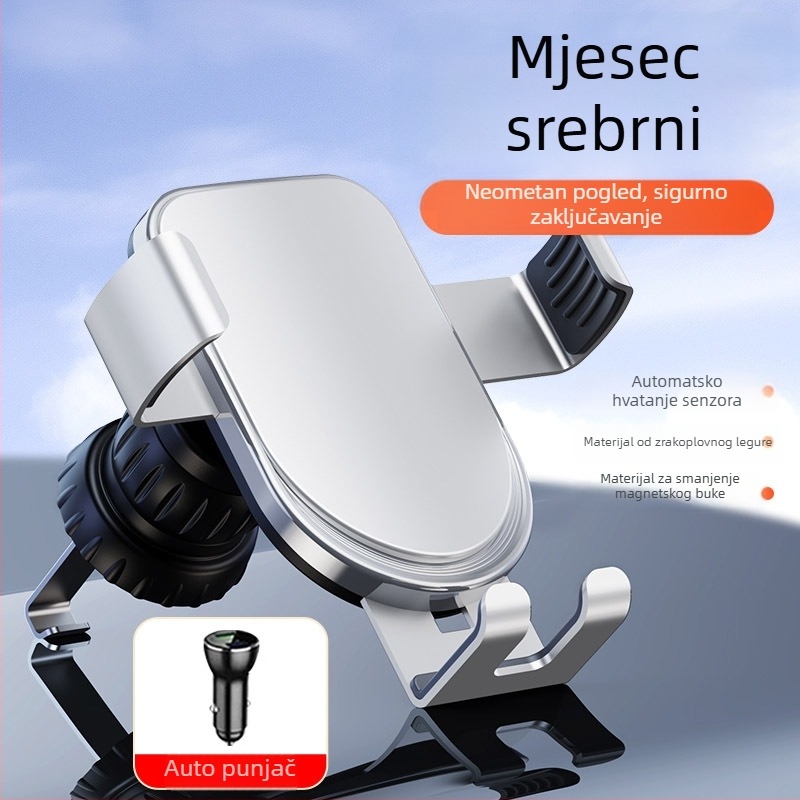 Držač za mobitel u automobilu za otvor za ventilaciju, ABS/aluminijska legura, protiv podrhtavanja, moderan dizajn, mogućnost prilagodbe