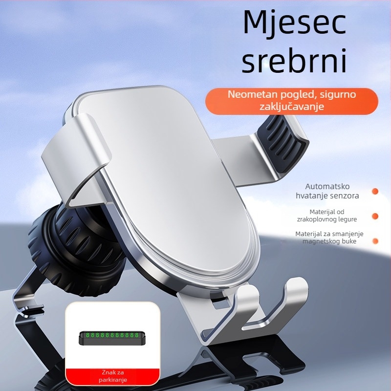 Držač za mobitel u automobilu za otvor za ventilaciju, ABS/aluminijska legura, protiv podrhtavanja, moderan dizajn, mogućnost prilagodbe