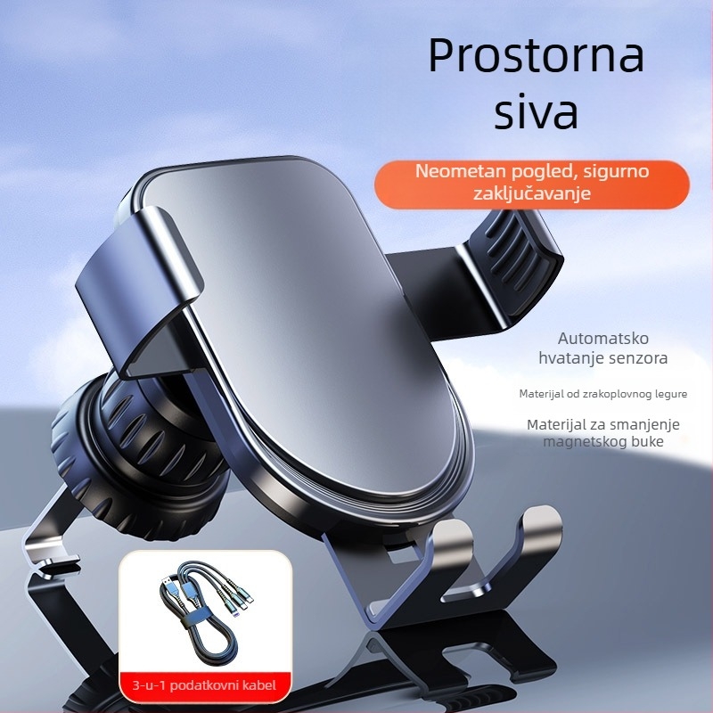 Držač za mobitel u automobilu za otvor za ventilaciju, ABS/aluminijska legura, protiv podrhtavanja, moderan dizajn, mogućnost prilagodbe