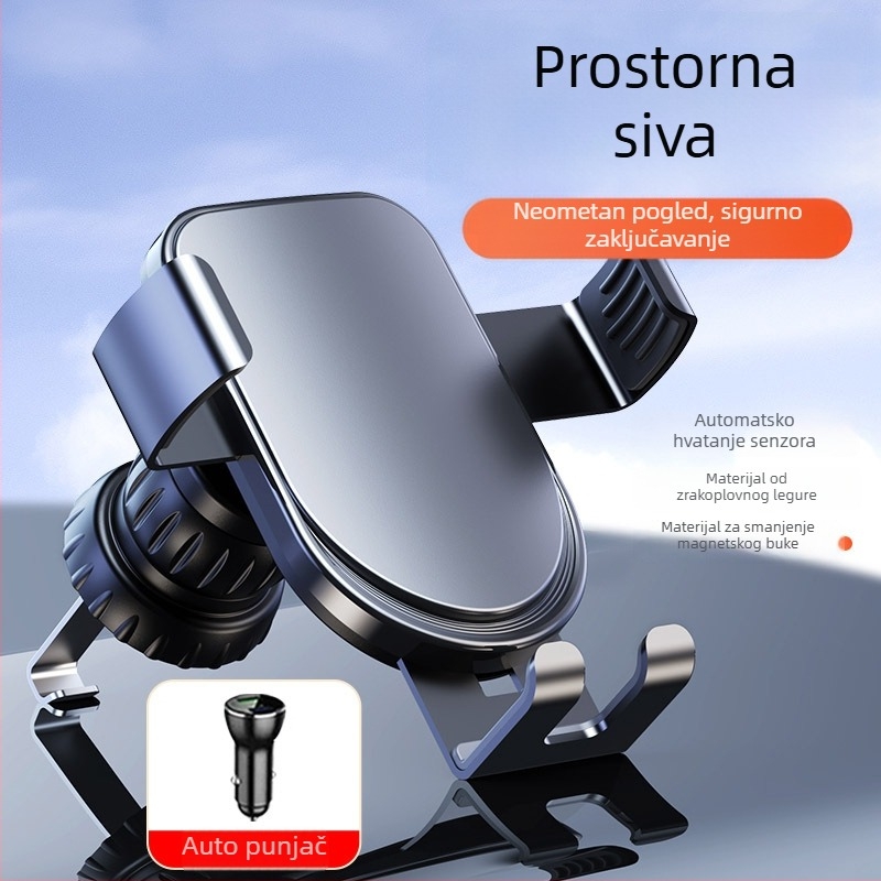 Držač za mobitel u automobilu za otvor za ventilaciju, ABS/aluminijska legura, protiv podrhtavanja, moderan dizajn, mogućnost prilagodbe