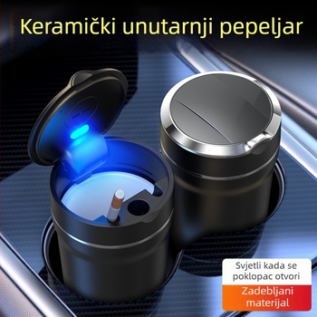 Auto pepeljara s keramičnim unutarnjim dijelom – moderan i kreativni dizajn, visoka otpornost na vatru, LED svjetlo