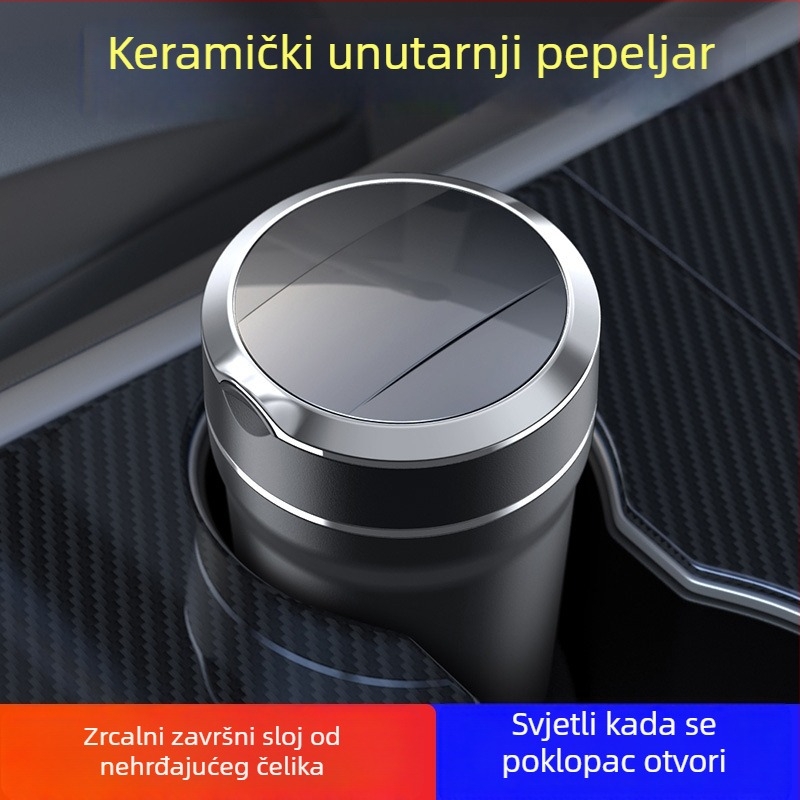 Auto pepeljara s keramičnim unutarnjim dijelom – moderan i kreativni dizajn, visoka otpornost na vatru, LED svjetlo
