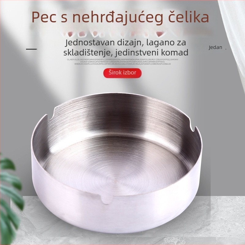 Nerđajući čelični okrugli pepelnjak s tiskom logotipa – okrugli oblik, tisk logotipa, paket 100 komada