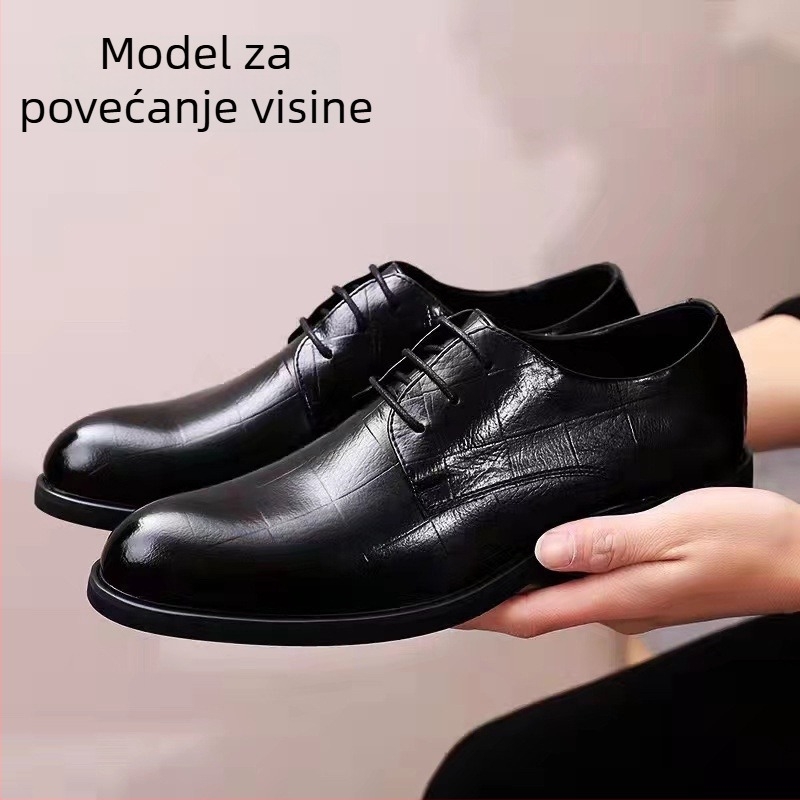 Muške kožne cipele, gornji dio od kravlje kože, šiljast nos, vezanje, kožna podstava, britanski stil