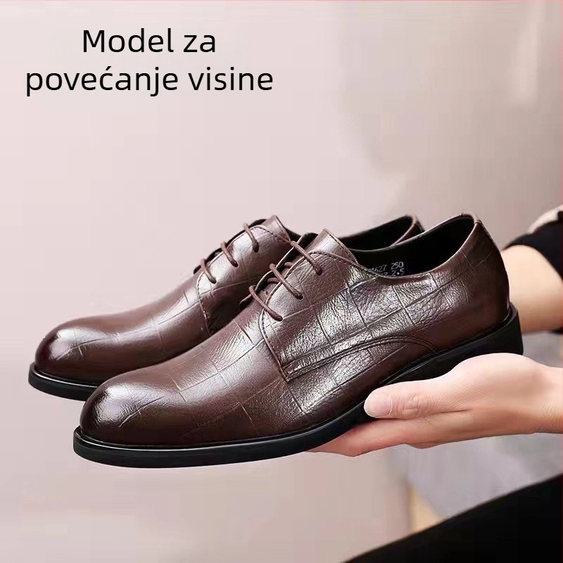 Muške kožne cipele, gornji dio od kravlje kože, šiljast nos, vezanje, kožna podstava, britanski stil
