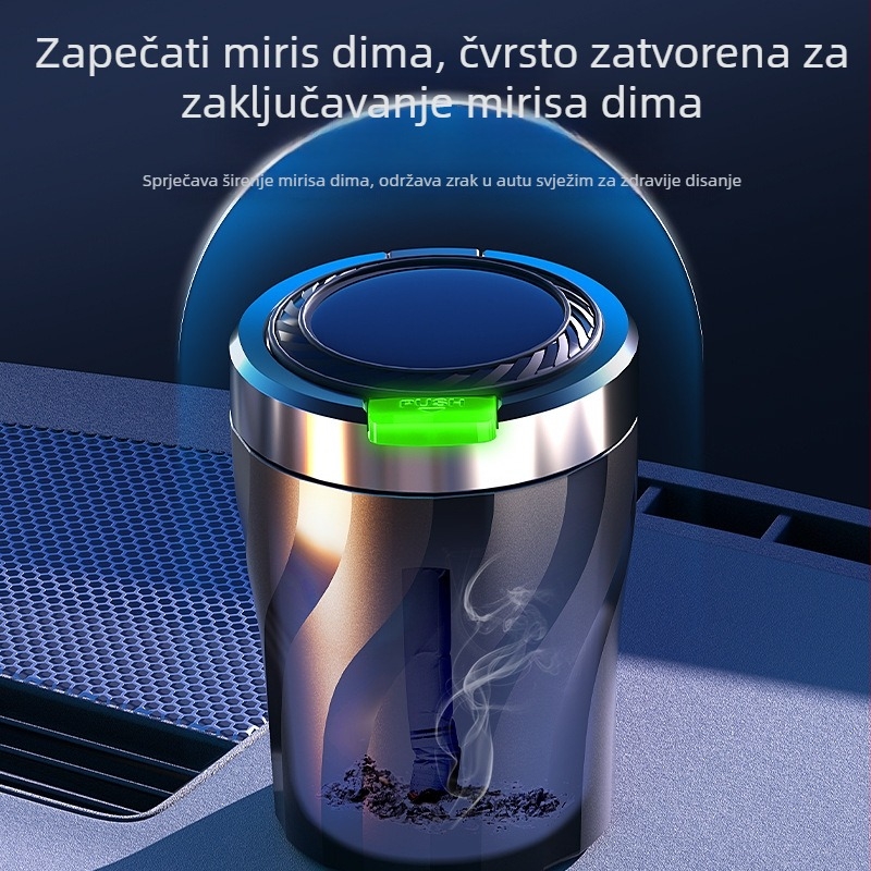Auto pepeljara – univerzalna, personalizirana, višefunkcionalna, svjetleće poklopac s gumbom; plast, injekcijsko oblikovanje, Marka Yirui, opći model, montiran u vozilo, težina 0.2