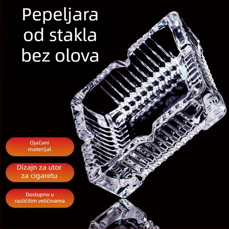 Stakleni pepeljnik za kućnu upotrebu, pravokutni oblik, debelo tijelo; nije uvezen; bez prilagodbe; nije dar