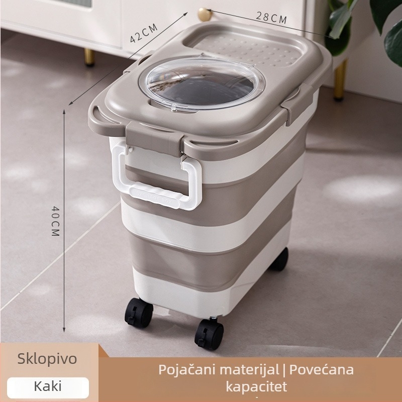 Spremnik za rižu — zatvoren, otporan na vlagu i štiti od insekata; Materijal: PP (PP+TPR+PET), Kapacitet: ≥10 L