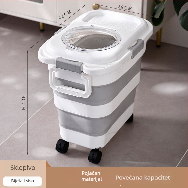 Spremnik za rižu — zatvoren, otporan na vlagu i štiti od insekata; Materijal: PP (PP+TPR+PET), Kapacitet: ≥10 L