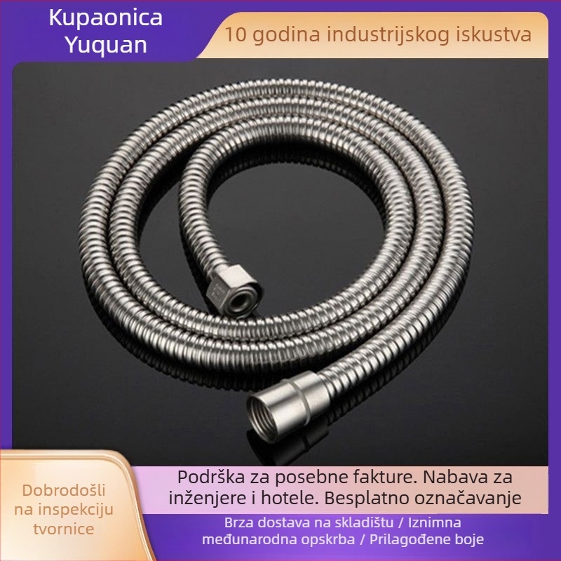 Ručni tuš-slang od nehrđajućeg čelika s PU opružnim cijevima, zidna ugradnja, model YQ170009J; nazivni tlak 0.5-0.75 MPa; radna temperatura 0-50°C; spojni materijal: nehrđajući čelik