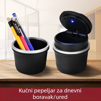 Auto pepelnik s LED noćnim svjetlom, viseći dizajn, poklopac, plastični materijal, unutarnji auto dodatak