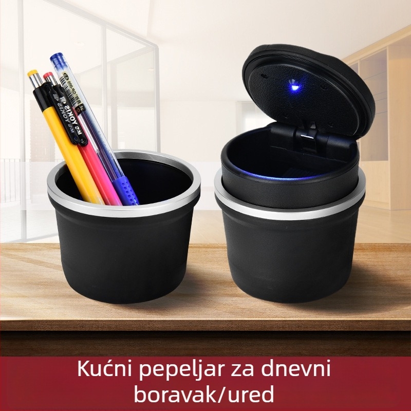 Auto pepelnik s LED noćnim svjetlom, viseći dizajn, poklopac, plastični materijal, unutarnji auto dodatak