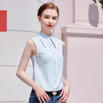 Ženska bez rukava košulja s velikim oštrim ovratnikom i lažnim ovratnikom za slojevito nošenje, elegantan uredski top