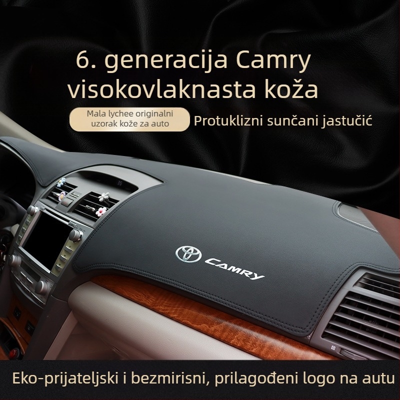 Mat za ploču instrumenta Toyota Camry (06-11), središnja konzola, zaštita od sunca, mikrofiber koža, uzorak s logom marke