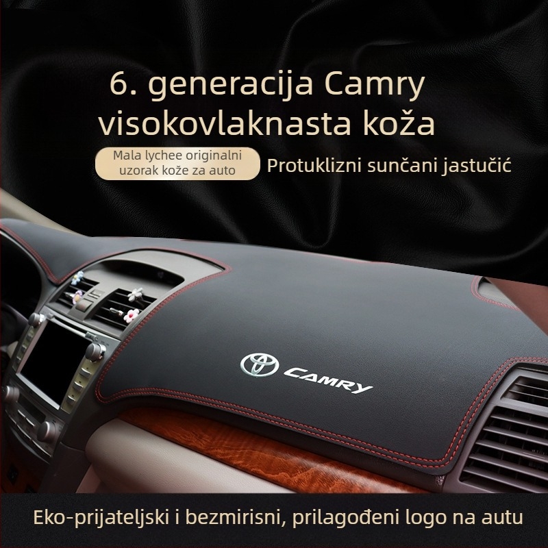 Mat za ploču instrumenta Toyota Camry (06-11), središnja konzola, zaštita od sunca, mikrofiber koža, uzorak s logom marke