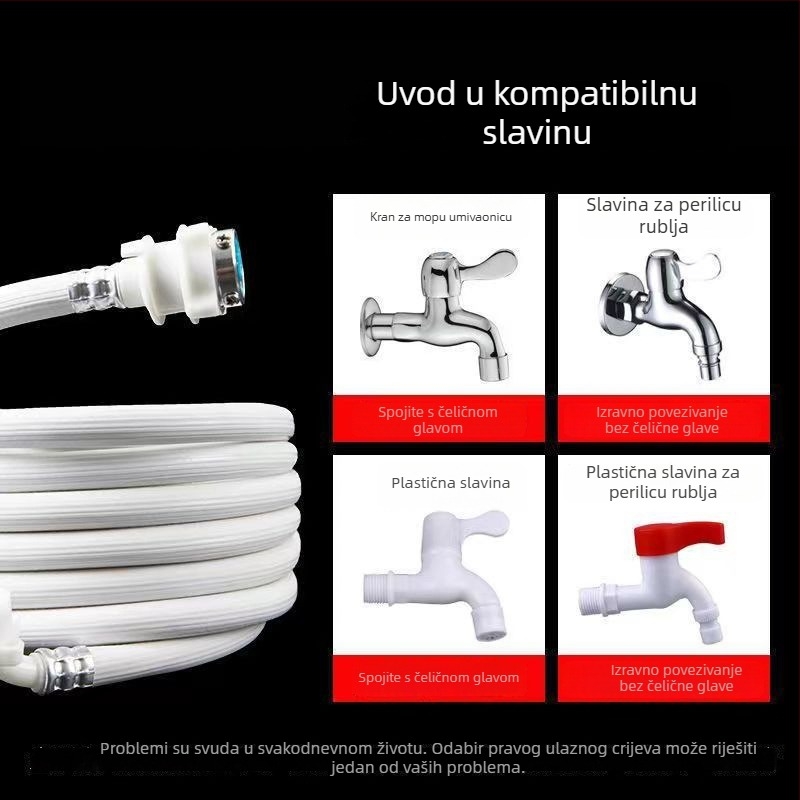 Cijev za ulaz perilice – PVC + nehrđajući čelik, s čeličnom glavom, atmosferski tlak, radna temperatura okoline
