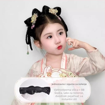 Kratka perika u stilu dinastije Han za djecu, s toplinski otporna žica – integrirani čvor za kosu i dodatak za glavu VM339