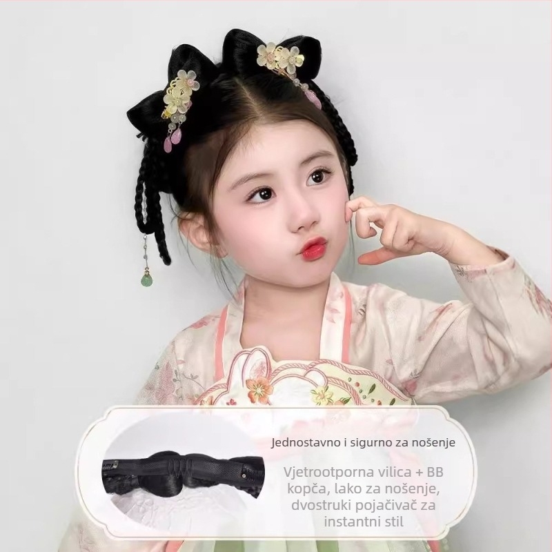 Kratka perika u stilu dinastije Han za djecu, s toplinski otporna žica – integrirani čvor za kosu i dodatak za glavu VM339