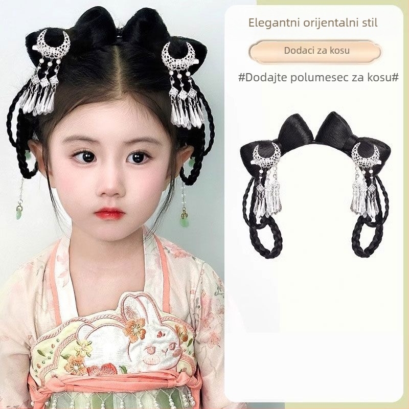 Kratka perika u stilu dinastije Han za djecu, s toplinski otporna žica – integrirani čvor za kosu i dodatak za glavu VM339