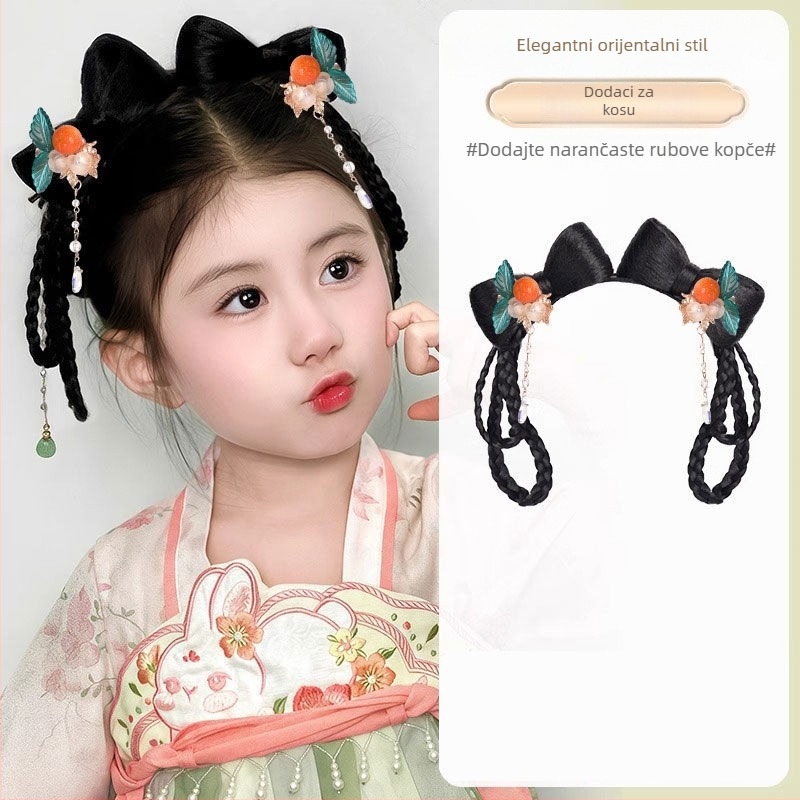 Kratka perika u stilu dinastije Han za djecu, s toplinski otporna žica – integrirani čvor za kosu i dodatak za glavu VM339