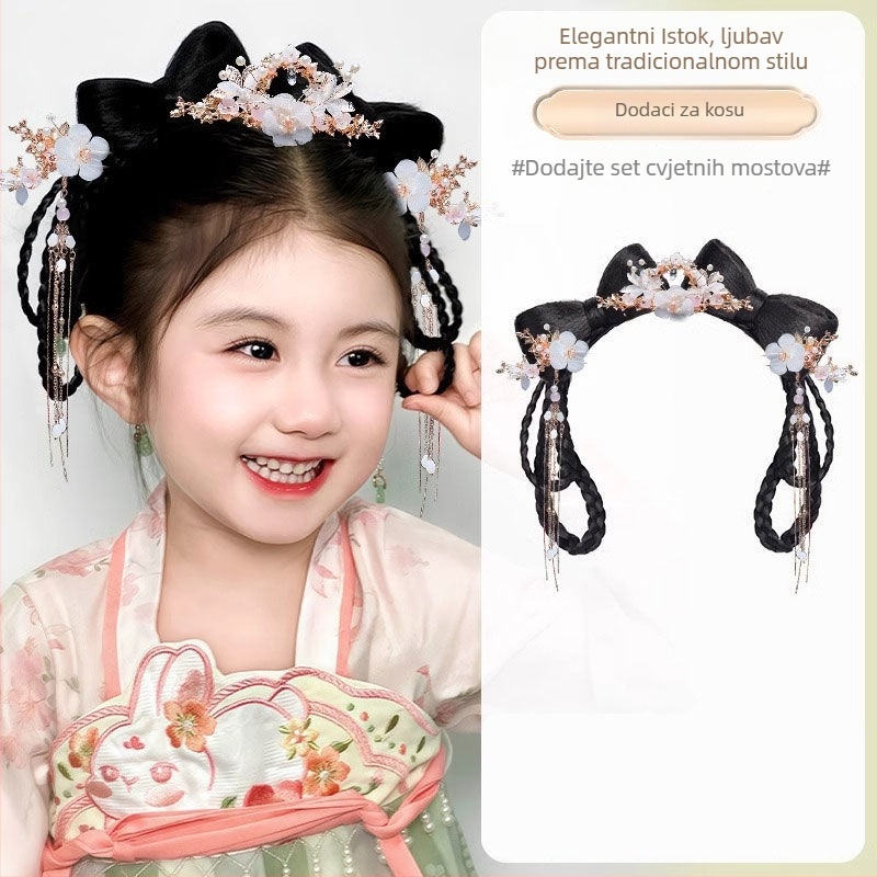 Kratka perika u stilu dinastije Han za djecu, s toplinski otporna žica – integrirani čvor za kosu i dodatak za glavu VM339