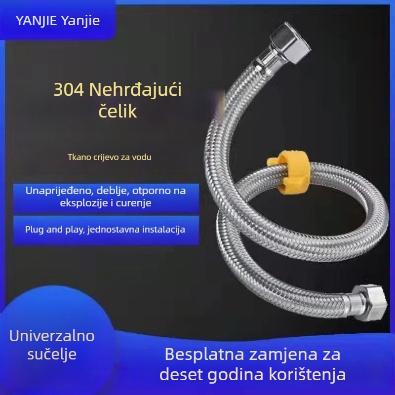 304 nehrđajući čelik opleteni spojni cijev za dovod vode bojleru i zahodu, spiralna ugradnja, nazivni tlak 1.2, radna temperatura 100°C