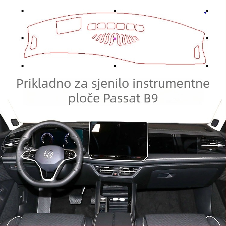 Podmetač za sjenila ploče instrumenta i središnje konzole za VW Passat B9 – sve sezone, protuklizni poliester s flanelom, prilagodljivo, Windmill Rain Horse