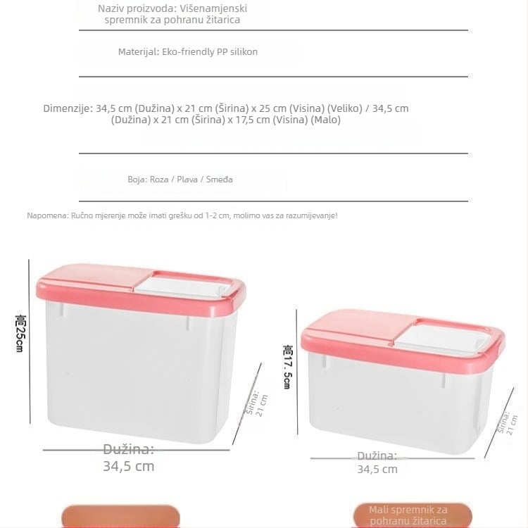 Kutija za pohranu riža, PP plastika prehrambene kvalitete, zatvorena, otporna na vlagu i insekte, kapacitet 10 L