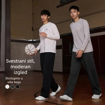 Muške casual sportske hlače, visokog struka, ravnog kroja, pamuk pleteni materijal, prozračne