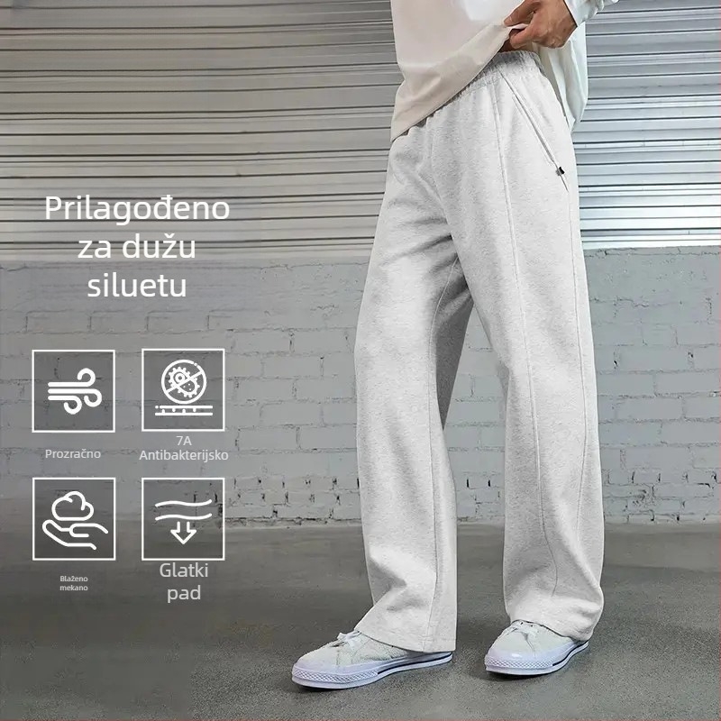 Muške casual sportske hlače, visokog struka, ravnog kroja, pamuk pleteni materijal, prozračne