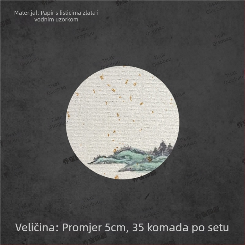 Prazna samoljepljiva naljepnica s ručno pisanom kaligrafijom, vodeni uzorak, retro pejzaž, cvjetni motivi šljiva, orhideja, bambus i krizantema u tinte stilu