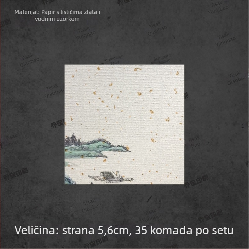 Prazna samoljepljiva naljepnica s ručno pisanom kaligrafijom, vodeni uzorak, retro pejzaž, cvjetni motivi šljiva, orhideja, bambus i krizantema u tinte stilu