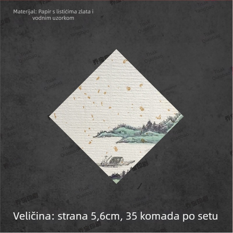 Prazna samoljepljiva naljepnica s ručno pisanom kaligrafijom, vodeni uzorak, retro pejzaž, cvjetni motivi šljiva, orhideja, bambus i krizantema u tinte stilu