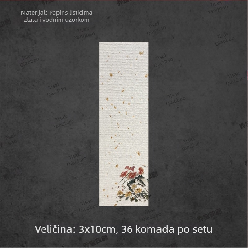 Prazna samoljepljiva naljepnica s ručno pisanom kaligrafijom, vodeni uzorak, retro pejzaž, cvjetni motivi šljiva, orhideja, bambus i krizantema u tinte stilu