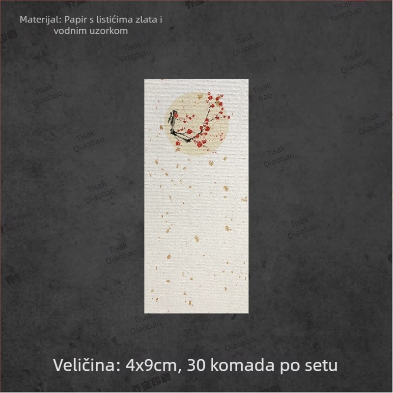 Prazna samoljepljiva naljepnica s ručno pisanom kaligrafijom, vodeni uzorak, retro pejzaž, cvjetni motivi šljiva, orhideja, bambus i krizantema u tinte stilu