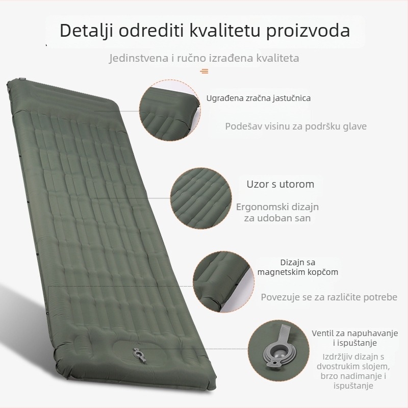 Naduvani krevet s najlonskim remenima – Kamping madrac, najlonska površina, 500 g, nosivost 250 kg