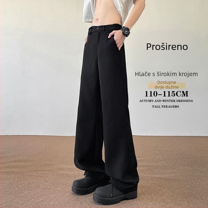 Korejskog stila dugačke casual hlače, ravni kroj, srednje visine struka, 100% poliester
