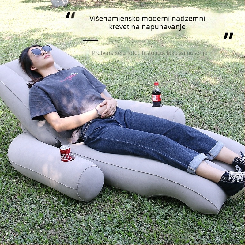 Naduvljivo ležište s flokiranom površinom — lagano, prijenosno kamping jednoosno spavaće ležište, PVC površina, 1 sloj, težina 1,8 kg, nosivost 150 kg